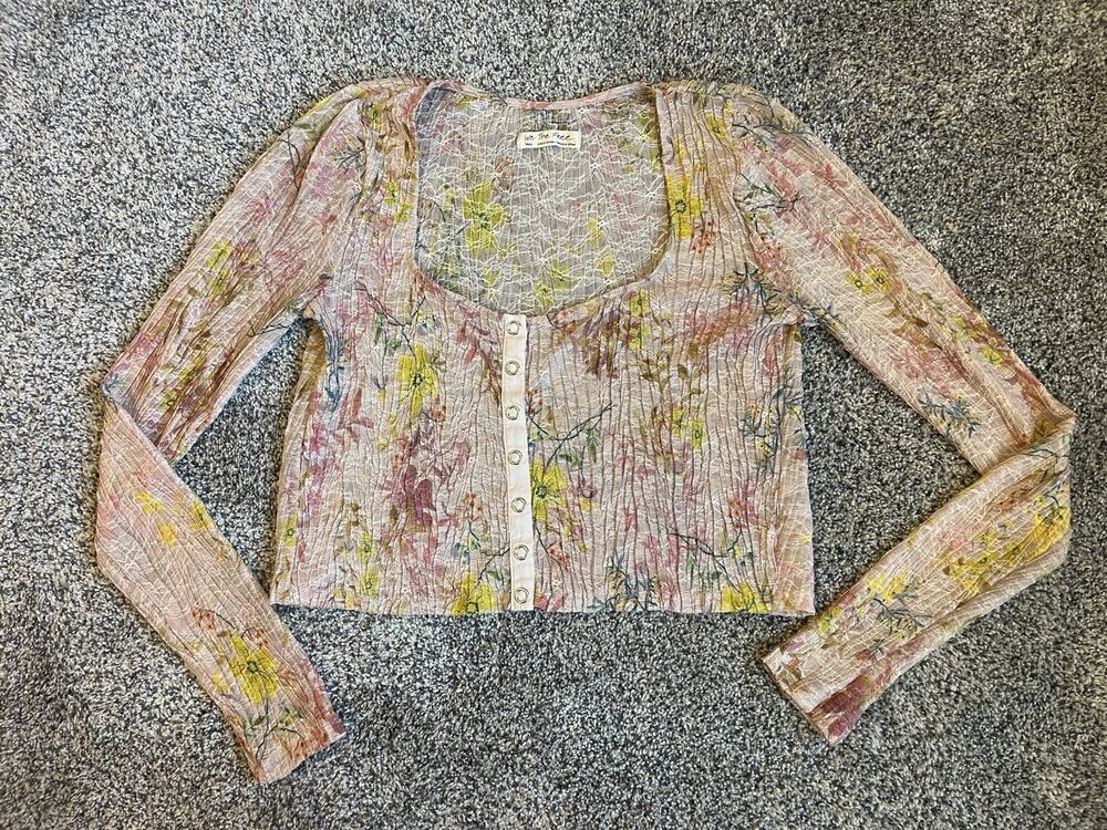 Free People We The Free Small Angelina floral print Crop Top Sheer Long Sleeve